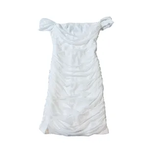 NWT OYS‎ Size Medium White Mini Ruched Bodycon Dress Sleeveless Off Shoulder thumbnail 2