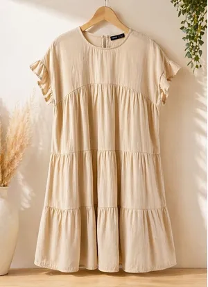 SHEIN Beige Tiered Ruffle Sleeve Mini Smock Dress - Size Small thumbnail 1