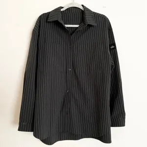 Alo Yoga Pinstripe Daylight Button Down Long Sleeve Black/Titanium L thumbnail 2