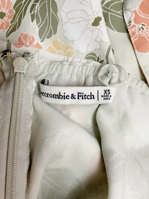 Abercrombie & Fitch Size XS Cinched Neck Slip Midi Dress Green Floral Satin Slit thumbnail 7