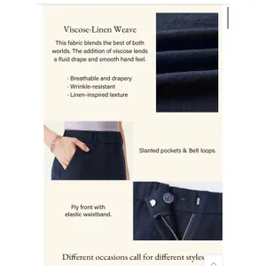 OGL European Linen Like Mid Rise Flared Pant with Pockets Black Small S NEW thumbnail 7