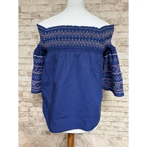 Parker Shirt‎ Off-Shoulder Top Multicolor Smocking XS ($265 Retail!) Navy Blue thumbnail 4