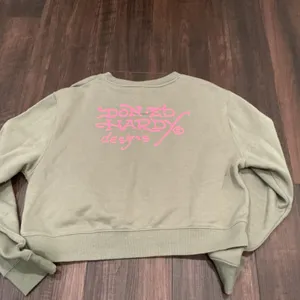 Ed Hardy Panther Graphic Cropped Sweatshirt Olive Green Pink Tattoo Size L thumbnail 5