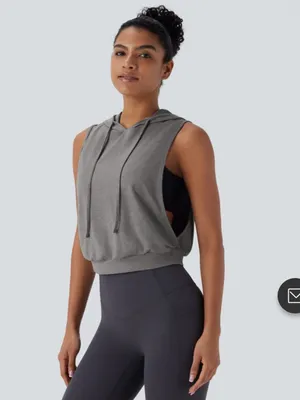 Halara medium Women's Heather Grey cropped Sleeveless Hooded Top thumbnail 7