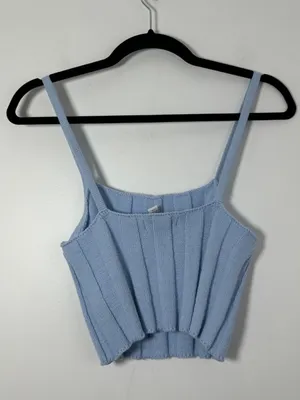 NEW Urban Outfitters Size Medium Ribbed Knit Blue Camisole Crop Top Summer thumbnail 3