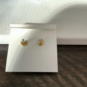 Tory Burch NWT Gold Logo Drop Earrings Clear Stone Dangle thumbnail 4