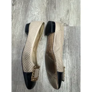 Stuart Weitzman Pan Nappa Chainolo flats Women Beige Black Gold Size‎ 8.5 thumbnail 3