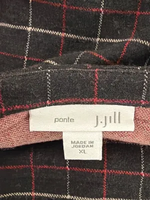 J. Jill Ponte Plaid Tunic Top Windowpane Shirt Side Slits Black Red White Sz XL thumbnail 5
