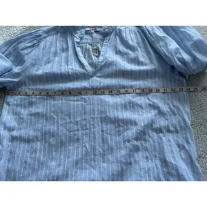 Madewell $98 Ruffled Popover Long Sleeve Top Stripe Blue Cotton Blouse Size M thumbnail 9