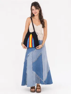 Vintage Rainbow Colorful Woven Shoulder Bag Black Bohemian Pride Hobo Tote thumbnail 6