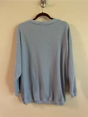Aerie Blue Waffle Crewneck Oversized Pullover Sweatshirt Size Small thumbnail 6