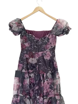 NWT Lulus Delightful Expression Maxi Dress Sz Medium Black Purple Floral Organza thumbnail 7