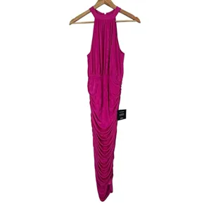 NWT Lulus Always Remarkable Fuchsia Pink Ruched Halter Midi Dress Glam Size XS thumbnail 3