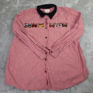 Bobbie Brooks Woman Red White Checked Christmas Mittens Button Front Top 18W 20W thumbnail 1