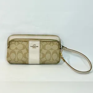 Coach Signature CC Khaki Double Zip Wristlet Wallet F52848 thumbnail 3