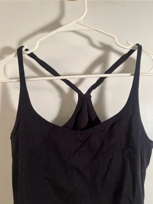 Women’s Athletic Tank Top Ribbed Black Cropped Racerback V-Neck Stretch thumbnail 2