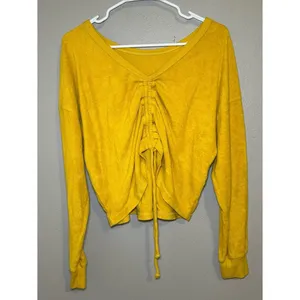 Aerie Yellow Terry Cloth Cinched Reversible Pullover Sweater Women’s Size Small thumbnail 4