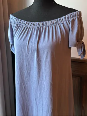 Soprano Off-Shoulder Light Blue Knit Dress with Tie Sleeves small NWT thumbnail 2