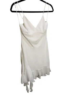 Zara White Satin Drapey Back Ruffle Hem Mini Slip Dress NWT Size S thumbnail 7