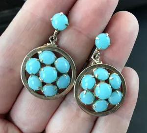 Vintage Aqua Silver Tone Faux Stone Circle Dangle Screwback Earrings Screw Back thumbnail 3