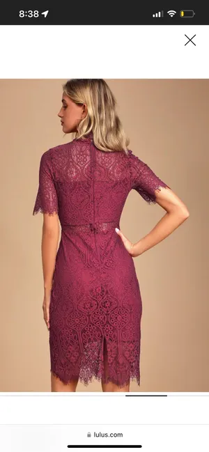 Lulus Remarkable Burgundy Sheer Lace Short Sleeve Mini Dress thumbnail 4