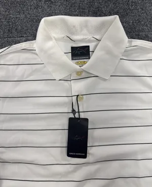 Greg Norman Play Dry Golf Polo Shirt White Black Stripe Women’s Medium NWT thumbnail 1