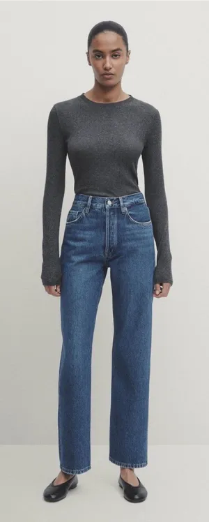 Massimo Dutti High-Rise Straight Leg Women's Jeans in Blue thumbnail 1