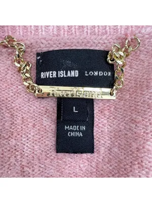 River Island V-Neck Oversized Sweater Gold Button Preppy Soft Girl Pink Large thumbnail 8