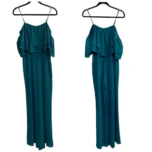 Amanda Uprichard Aida Teal Ruffle Wide Leg Jumpsuit thumbnail 3