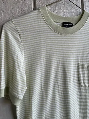 Giorgio Armani Striped Cotton Tee in Dreamy Soft Sage Green Size 50 Italy thumbnail 2