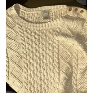 L L Bean Chunky Cable Knit Sweater Cream 3 Button Shoulder Cozycore Size Med. thumbnail 8