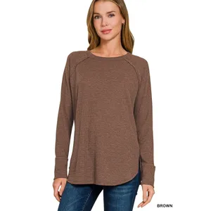 Zenana Baby Waffle Long Sleeve Top - Brown - Small thumbnail 2