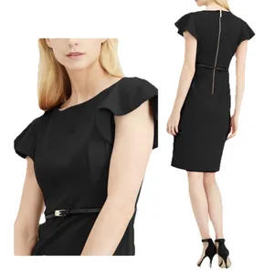 Calvin Klein Black Dress Women's Size 6 Cap Sleeves Empire Waist Gold Zip‎ Back thumbnail 3