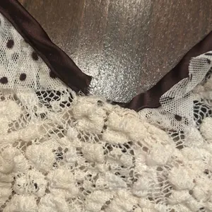 Free People Lace Crop Top Large Cream Brown Polka Dot Ruffle Romantic Shabby thumbnail 10