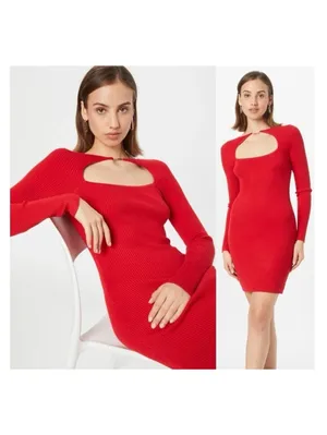 Abercrombie & Fitch ribbed knit red mini dress chest cutout size small bodycon thumbnail 8