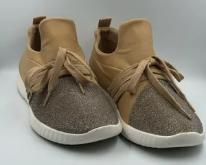Torrid Blush Tan Nylon Pull On Sparkle Sneakers With Lace Design Size 11W Comfy thumbnail 1