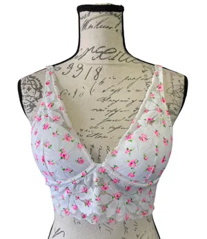 Victoria's Secret Pink White Floral Lace Wireless Pullover Bralette Size Small thumbnail 1