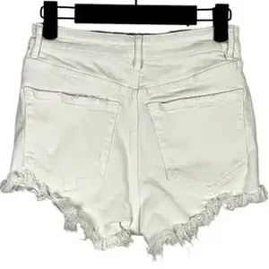 ZARA Cutoff Distressed Jean Shorts Raw Ripped Hem High Rise Pockets 2 White thumbnail 13