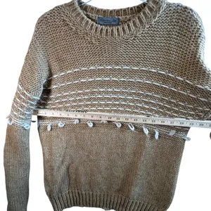 Elsamanda Italy Alpaca Wool Blend Chunky Knit Sweater Tan White Stripe Large‎ L thumbnail 6