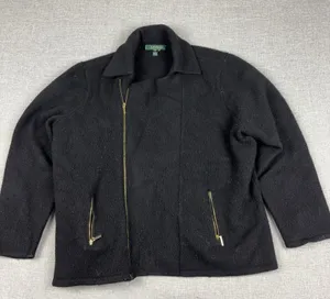 Lauren Ralph Lauren Sweater Womens Medium Black Lambs Wool Full Zip Knit thumbnail 1