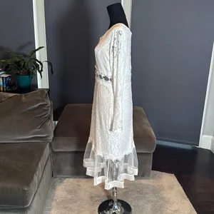 White Floral Lace Mermaid BodyCon Dress Sheer Ruffle Hem Tag XXL (U.S. L) NEW thumbnail 15