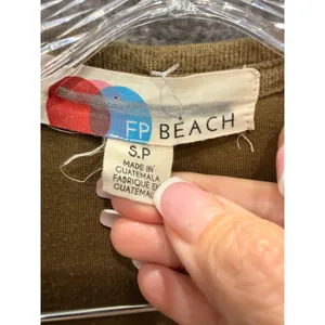 Free People FP Beach Cardigan Womens Small Tan‎ Slub Knit Longline Open Front thumbnail 4