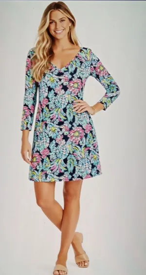 Lilly Pulitzer Kaisley Dual Neck Dress High Tide Navy Pineapple Paradise Womens thumbnail 1