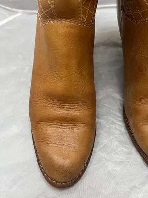 Women's 80s Vintage Tan Leather Mid-Calf Heeled Western Boots - Size 7B thumbnail 4