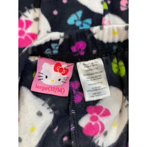 Hello Kitty Fleece Pajama Pants Black Pink Elastic Waist Cozy Sleepwear NWT Sz L thumbnail 3