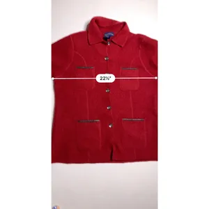 Charter Club Womens L Red 100% Wool Jacket 4 Pocket Button Front Leather Trim thumbnail 9
