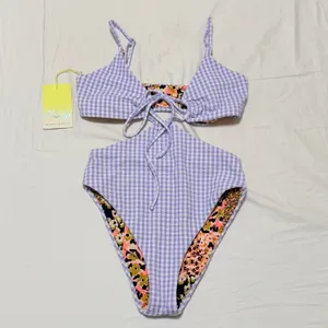Maaji Lavender Gingham Reversible Trikini One-Piece Swimsuit size Small- NWT thumbnail 3