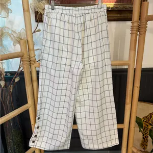 Skies Are Blue Windowpane Plaid Wide Leg Crop Pull On Pants Button Hem Sz S 💛🍄 thumbnail 5