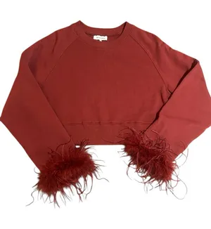 Noli The Nola Shop burgundy crewneck feather cuffs size Large thumbnail 1
