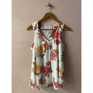 White Floral Racerback Top Size M Size M thumbnail 5